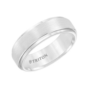 7mm Comfort Fit White Tungsten Carbide Step Edge Gents Band