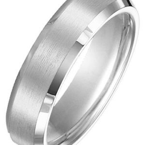 6mm Bevel Edge White Tungsten Carbide Comfort Fit Band with Center Satin Finish and Bright Polished Edge