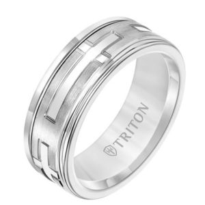 8mm White Tungsten (Primary) w/14kt Religious Brushed Center Gents Band