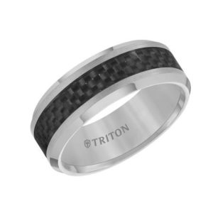 8mm Comfort Fit Tungsten Carbide Fiber Inlay Gents Band