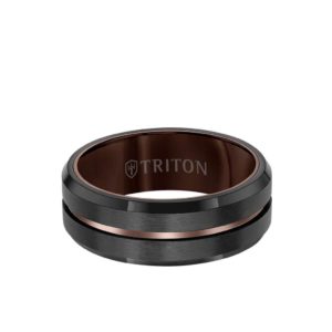 8mm Flat Brown and Black Tungsten Band Brown Tungsten (Primary) and Black Tungsten