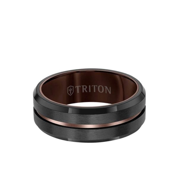 8mm Flat Brown and Black Tungsten Band Brown Tungsten (Primary) and Black Tungsten