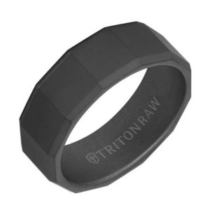 8mm Raw Black Faceted Tungsten Gents Band