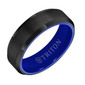 Black Tungsten with Blue Ceramic Inside Gents Band