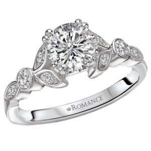 Floral Design Round Diamond Ring in 14kt White Gold