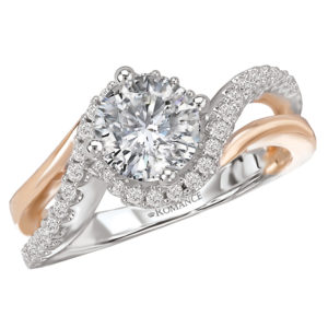 Swirl Design Diamond Engagement Ring in 14kt White and Rose Gold