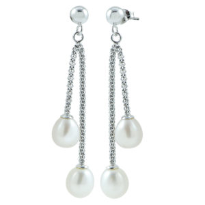 Sterling silver 7.5-8mm freshwater cultured pearl drop earrings