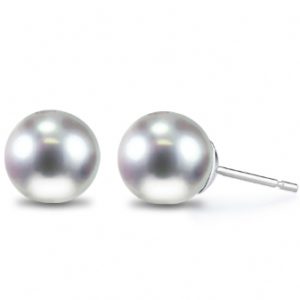 14K white gold 7-7.5mm "AA" quality akoya cultured pearl stud earrings. Extra Fine - Deep lustrous nacre coating, very well matched color and clean surface.