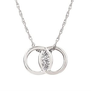 Ostbye Diamond Marriage Symbol® Pendant In 14K Gold With 3 Diamonds Equaling 1/8 Ctw. Half Rope/ Half Plain