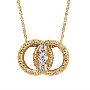 Diamond Marriage Symbol® Pendant In 14K Gold With 3 Diamonds Equaling 1/4 Ctw. Rope Style