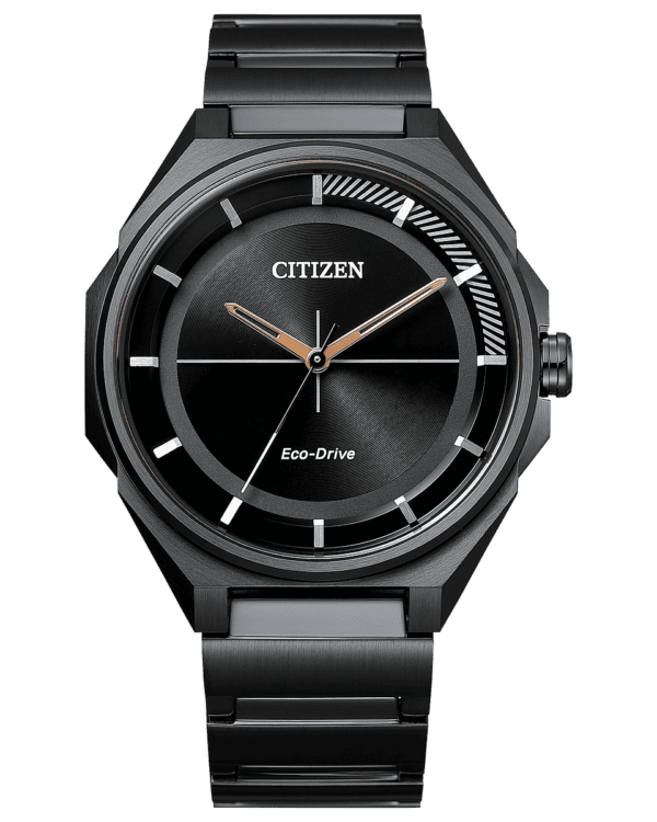 The all-new Men’s Drive watch from Citizen with Eco-Drive technology has a sleek design with a graphic pattern on the 12 o’clock index adding a touch of high-end style. The all-black band is offset with a black three-hand dial, giving the timepiece a sophisticated look that will complement any wardrobe. This watch will seamlessly carry you from work to leisure.