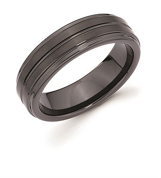 Ostbye 6mm Men's Black Ceramic Band With Triple Channel Accent
