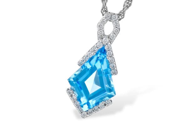 Allison Kaufman Blue Topaz Diamond Shaped Pendant with Diamond Twisted Bale
