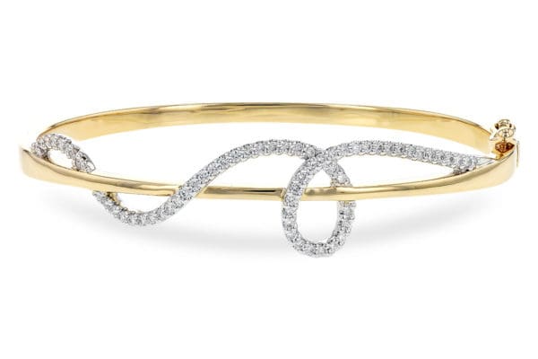 Allison-Kaufman 14kt Two Tone .75ctw Diamond Bangle Bracelet with a Swirl of Diamond Design