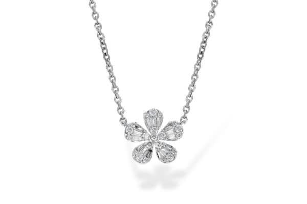 Allison Kaufman .26ctw Flower Pendant with Baguettes and Rounds on Adjustable Chain
